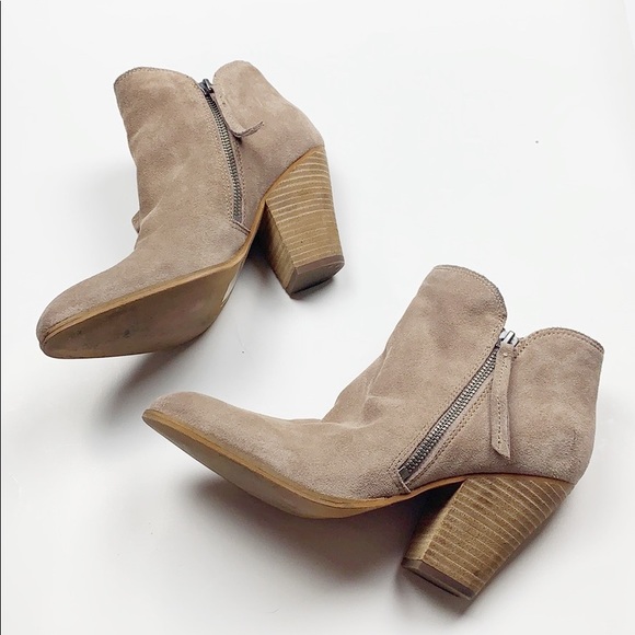 Dolce Vita Shoes - Dolce Vita Taupe Suede Zip Up Stacked Heel Bootie
